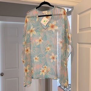 NWT Sheer Palm & Floral Kimono